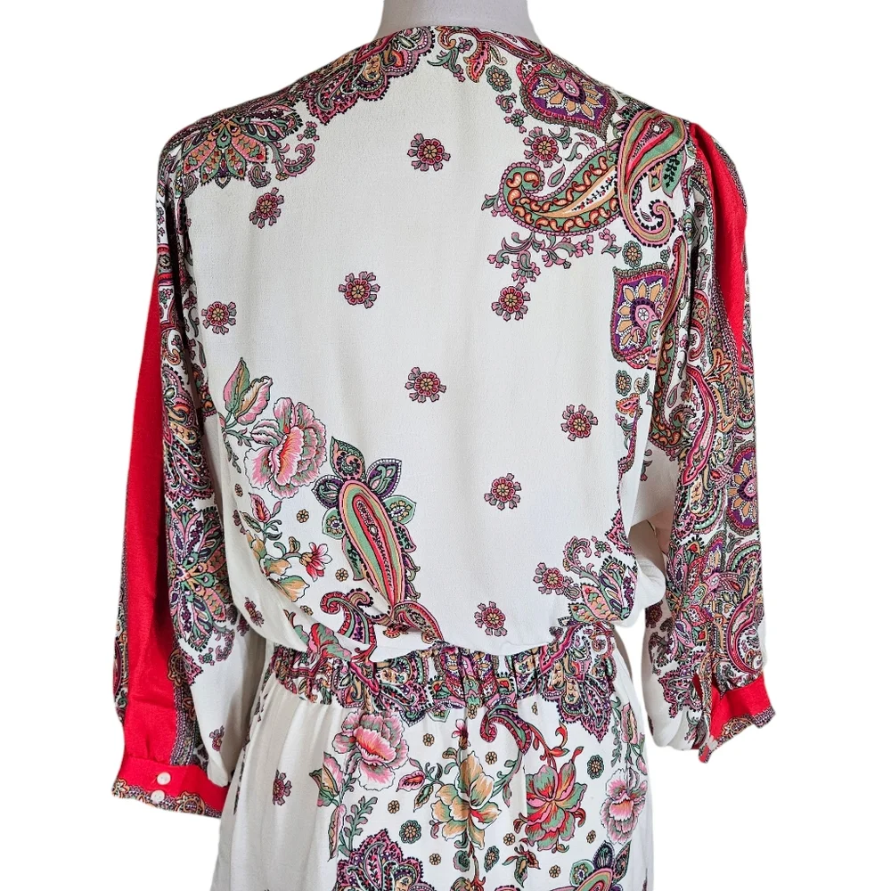 Zara Pink Paisley Floral Print Wrap Mini Dress Sz M Tie Waist Feminine Flirty - Picture 9 of 16